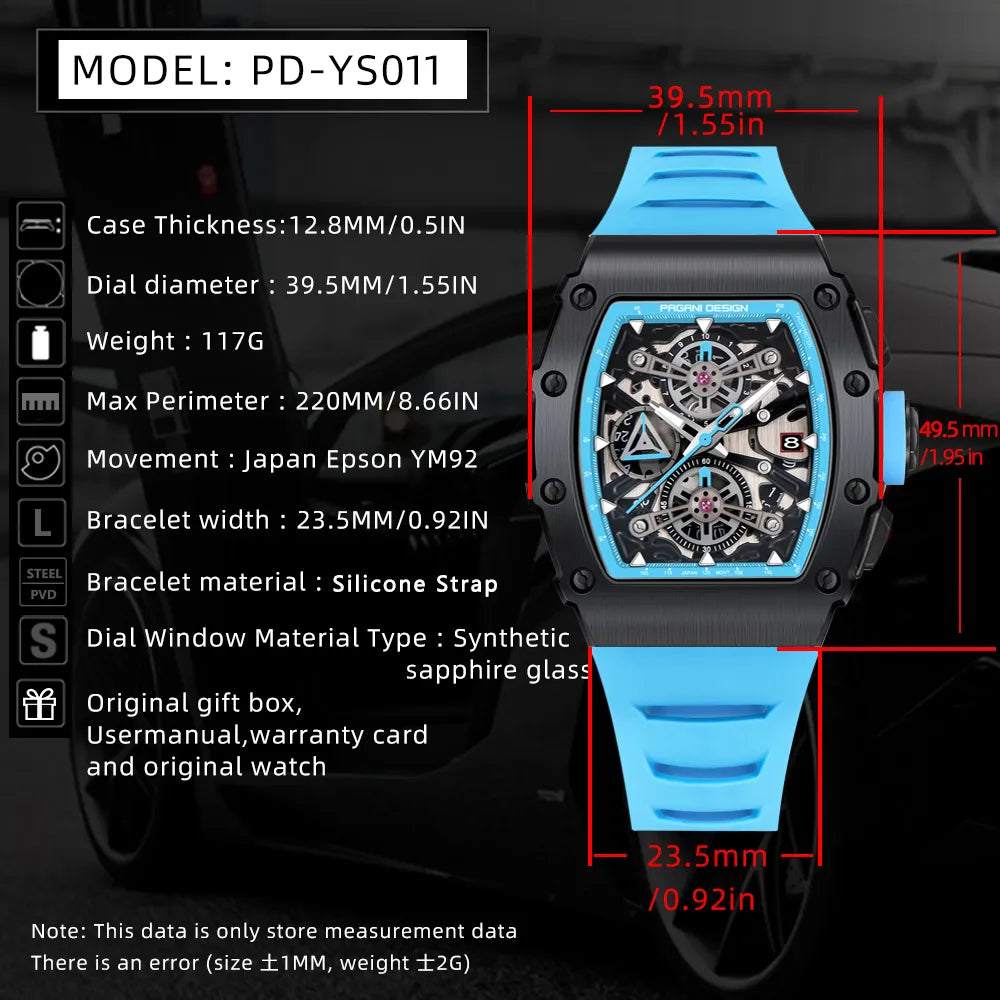 Pagani Design PD-YS011 Black Men's Quartz Chronograph Tonneau Watch Richard Mille Homage