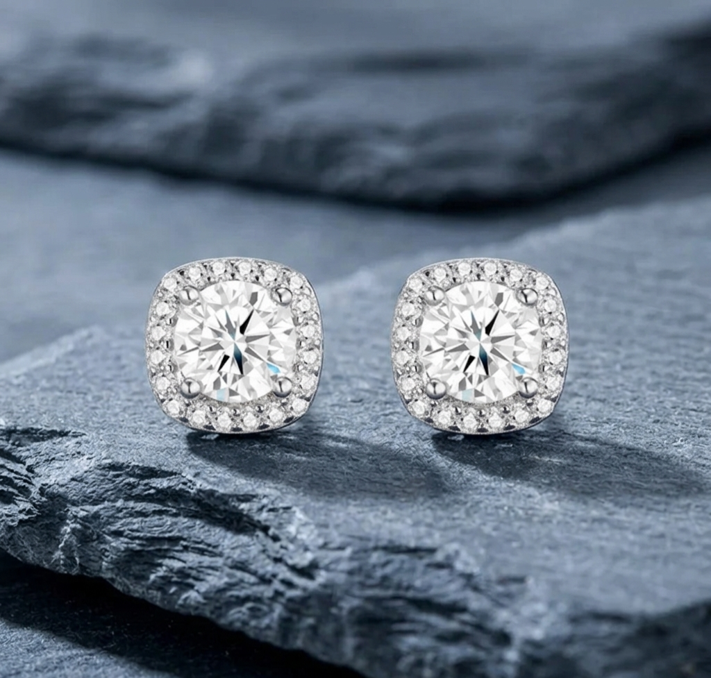 The Heirloom 10.0ctw Moissanite Cushion Halo Studs