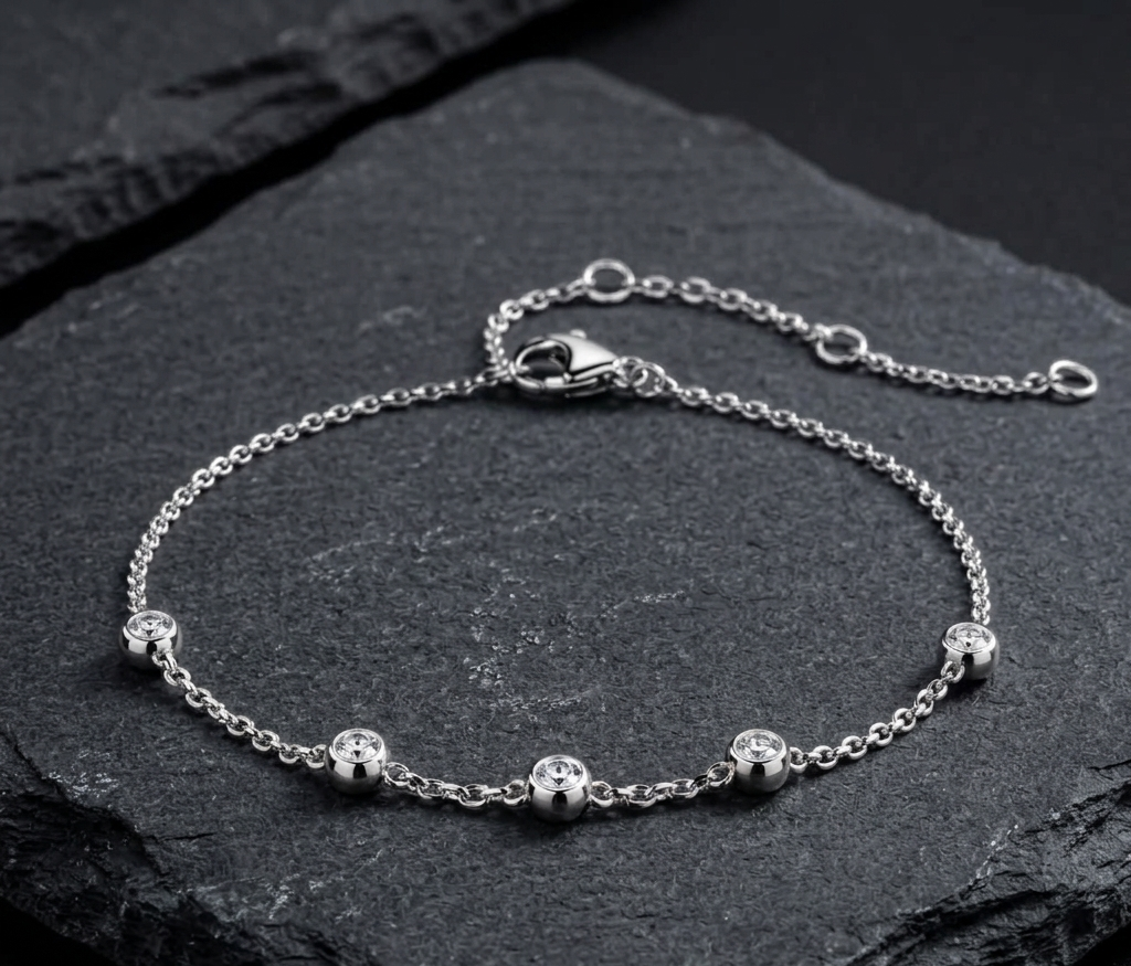 The Celeste Station Bracelet in Sterling Silver & Moissanite