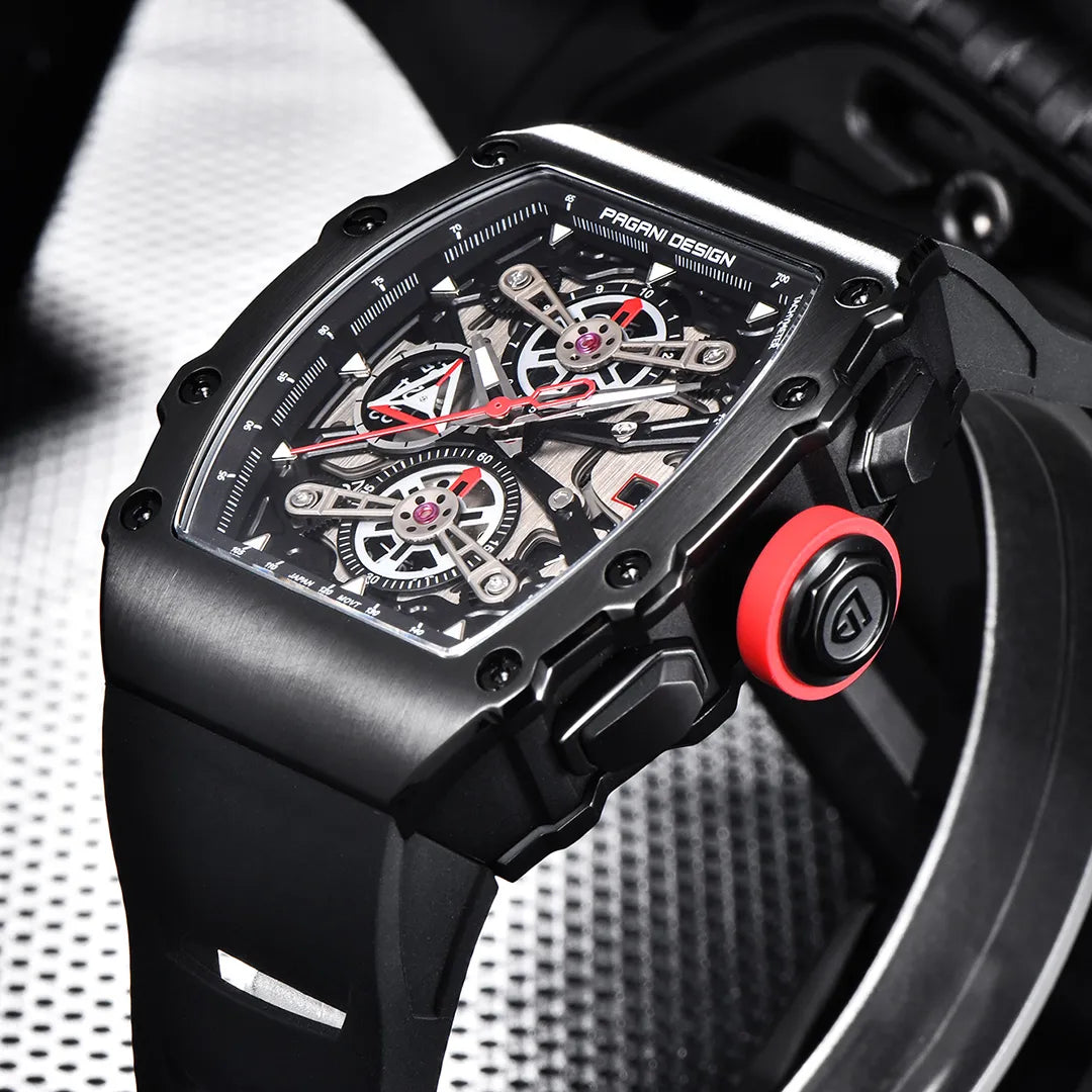Pagani Design PD-YS011 Black Men's Quartz Chronograph Tonneau Watch Richard Mille Homage