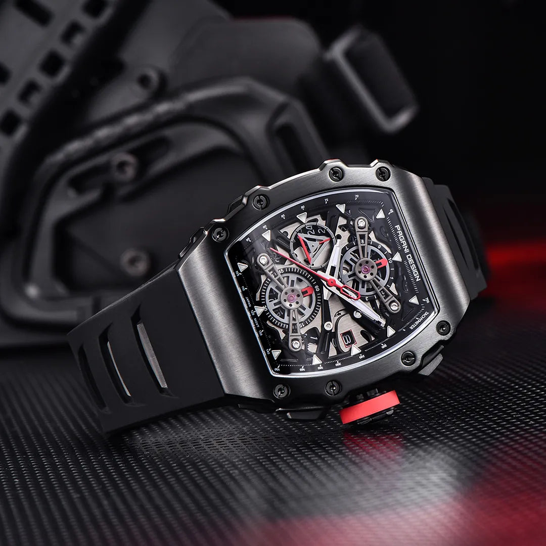 Pagani Design PD-YS011 Black Men's Quartz Chronograph Tonneau Watch Richard Mille Homage
