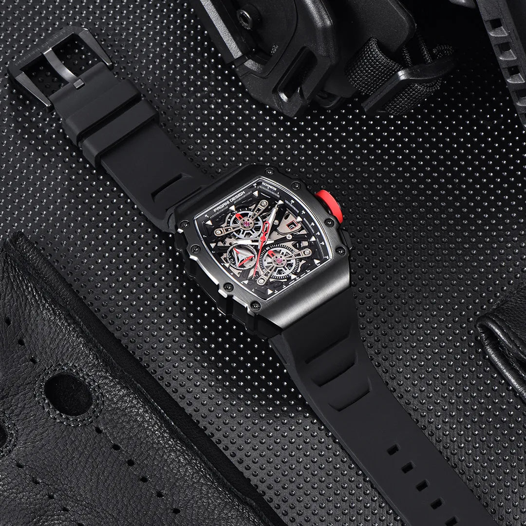 Pagani Design PD-YS011 Black Men's Quartz Chronograph Tonneau Watch Richard Mille Homage