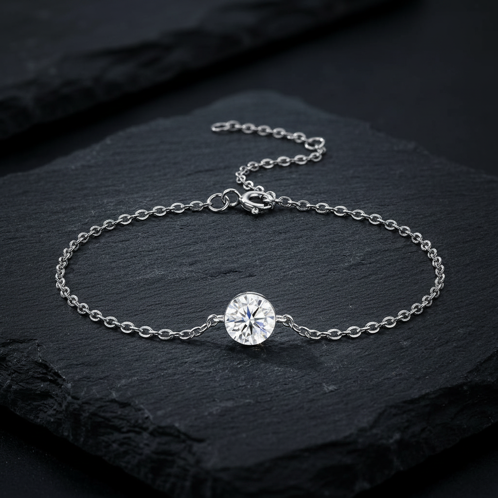 The Solitaire Bezel Moissanite Chain Bracelet