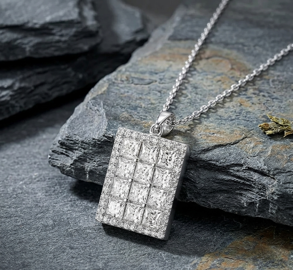 The Ice-Square Princess Cut Moissanite Pendant