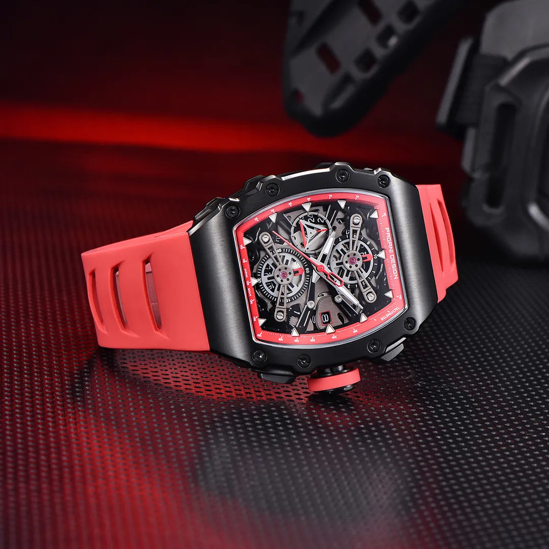 Pagani Design PD-YS011 Black Men's Quartz Chronograph Tonneau Watch Ri ...