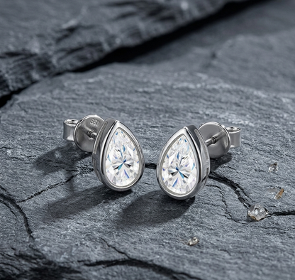 The Aria Pear-Cut Moissanite Bezel Studs