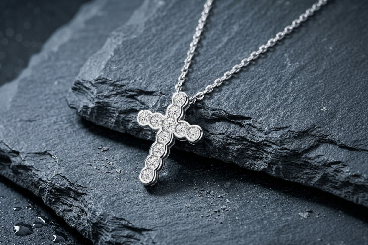 Sparkling Moissanite Cross Pendant Necklace