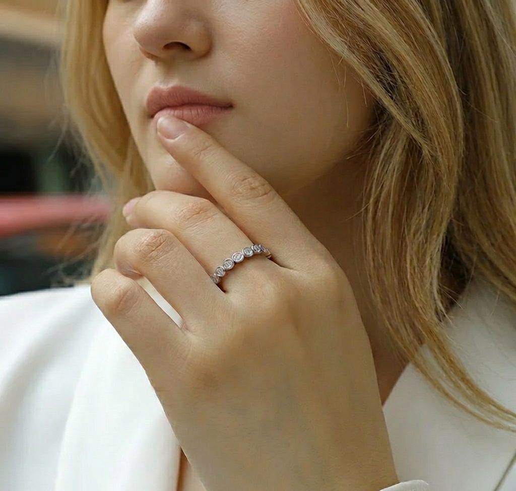 The Seraphina Floating Bezel Moissanite Eternity Ring