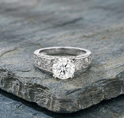 The Juliet Solitaire: Heirloom Openwork Moissanite Ring