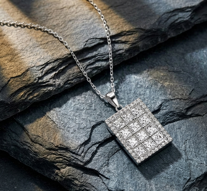 The Ice-Square Princess Cut Moissanite Pendant