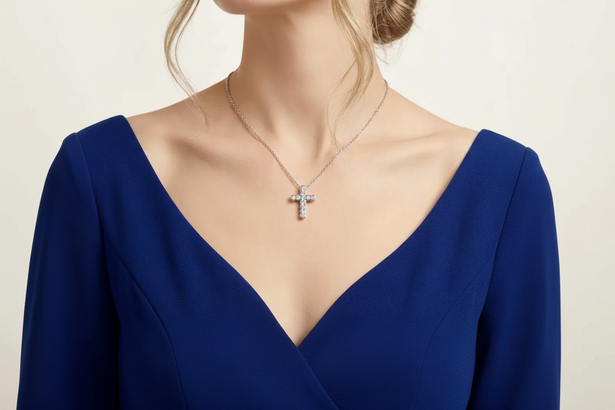 Sparkling Moissanite Cross Pendant Necklace