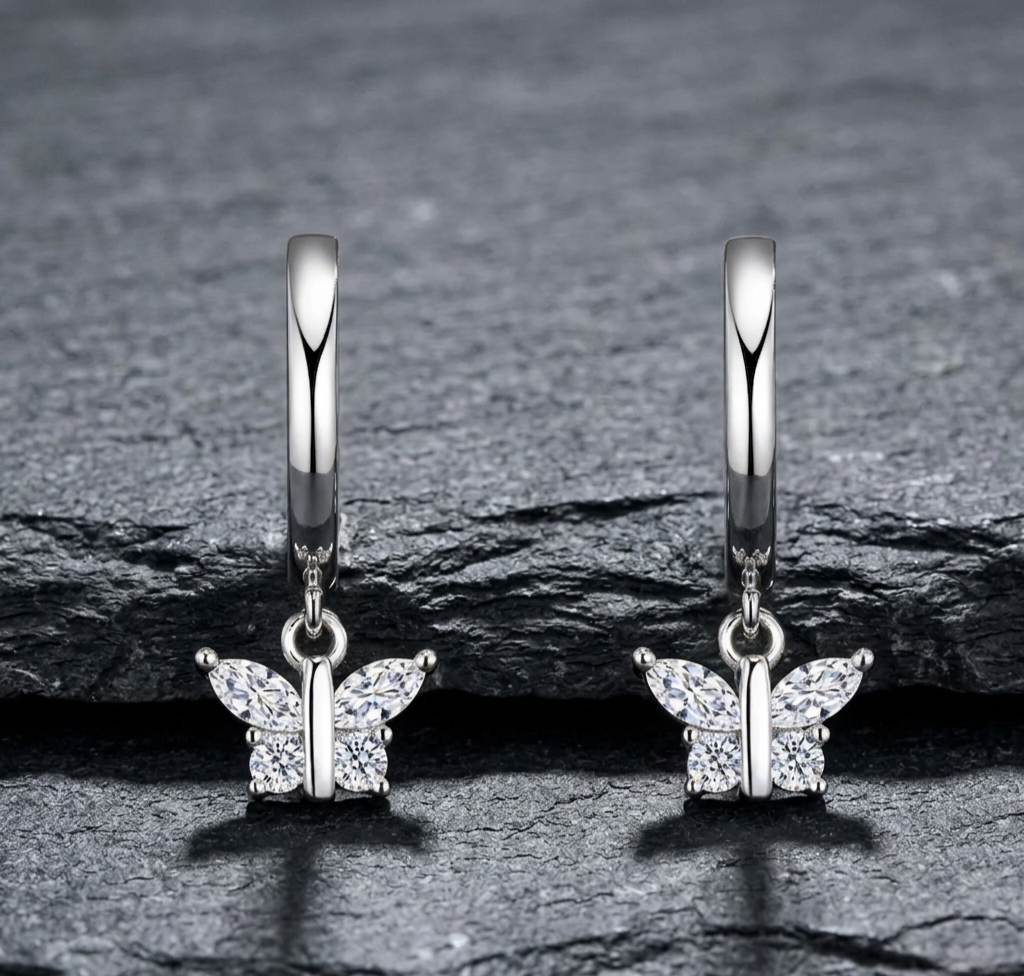 The Whimsical Flutter: Marquise & Round Moissanite Butterfly Drop Hoops