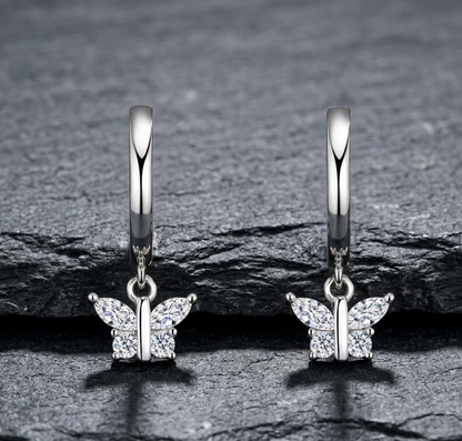 The Whimsical Flutter: Marquise & Round Moissanite Butterfly Drop Hoops