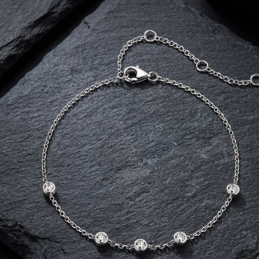 The Celeste Station Bracelet in Sterling Silver & Moissanite