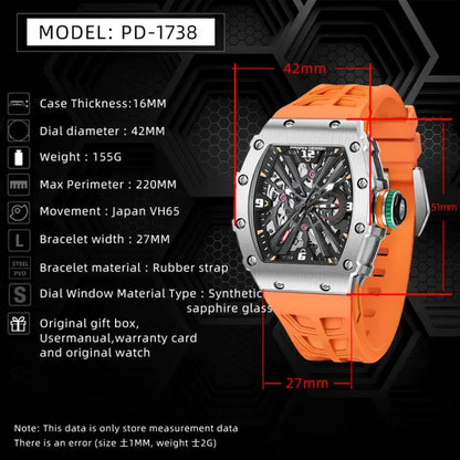 Pagani Design PD-1738 MILLE Homage 42mm Stainless Steel Quartz Watch Richard Mille Homage Watch