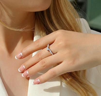 The Aura Moissanite Chevron Band in Sterling Silver
