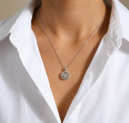 The Stella 'Dancing' Moissanite Halo Pendant Necklace