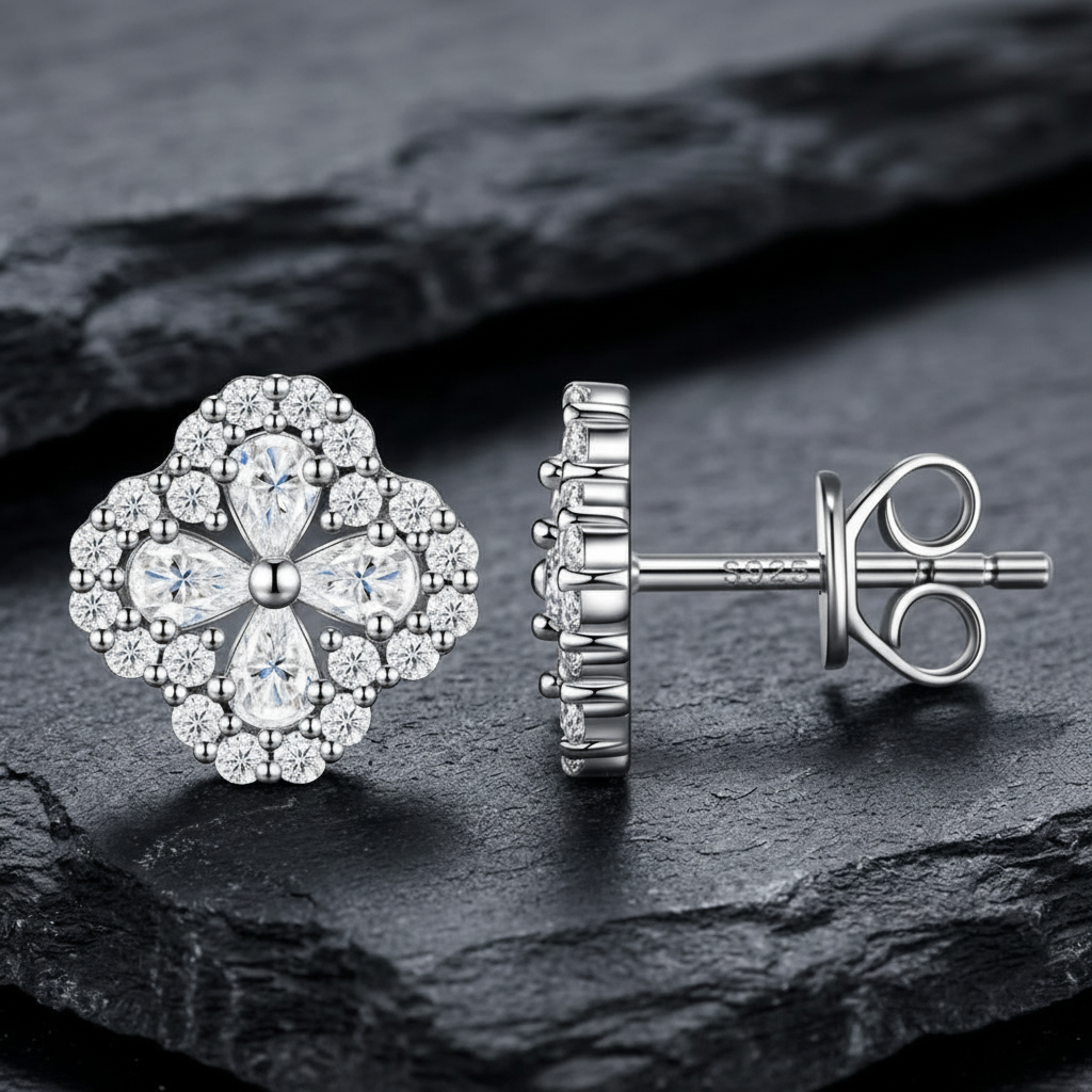 The Kensington Clover Moissanite Cluster Studs