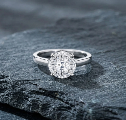 The Clementine Illusion Solitaire – 1.6ct Moissanite in Rhodium-Finished Silver