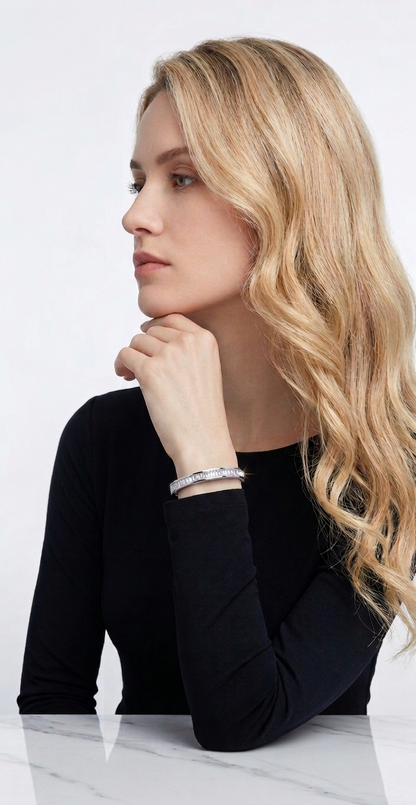 The Deco Luxe Hinged Bangle | Baguette & Round Brilliant Cut Moissanite