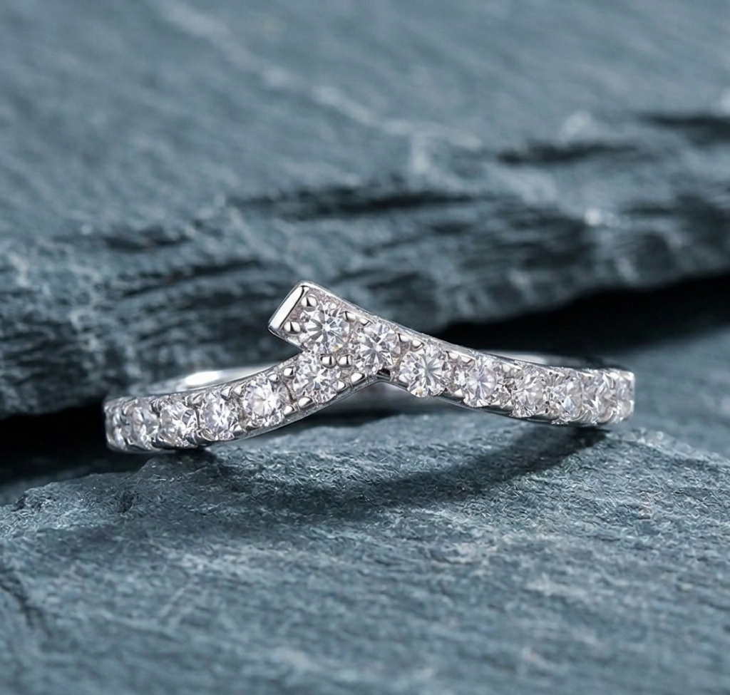 The Aura Moissanite Chevron Band in Sterling Silver