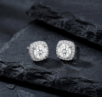 The Duchess Cushion-Cut Halo Moissanite Stud Earrings
