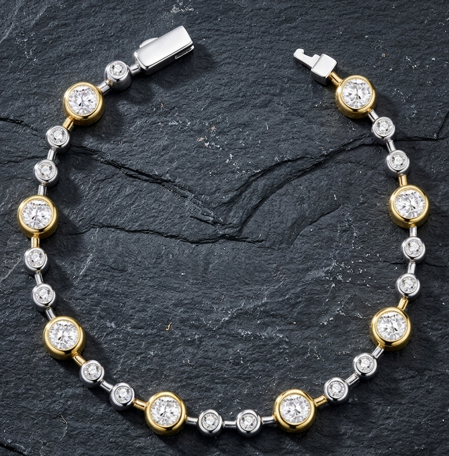 The Aurelia Two-Tone Moissanite Bezel Bracelet