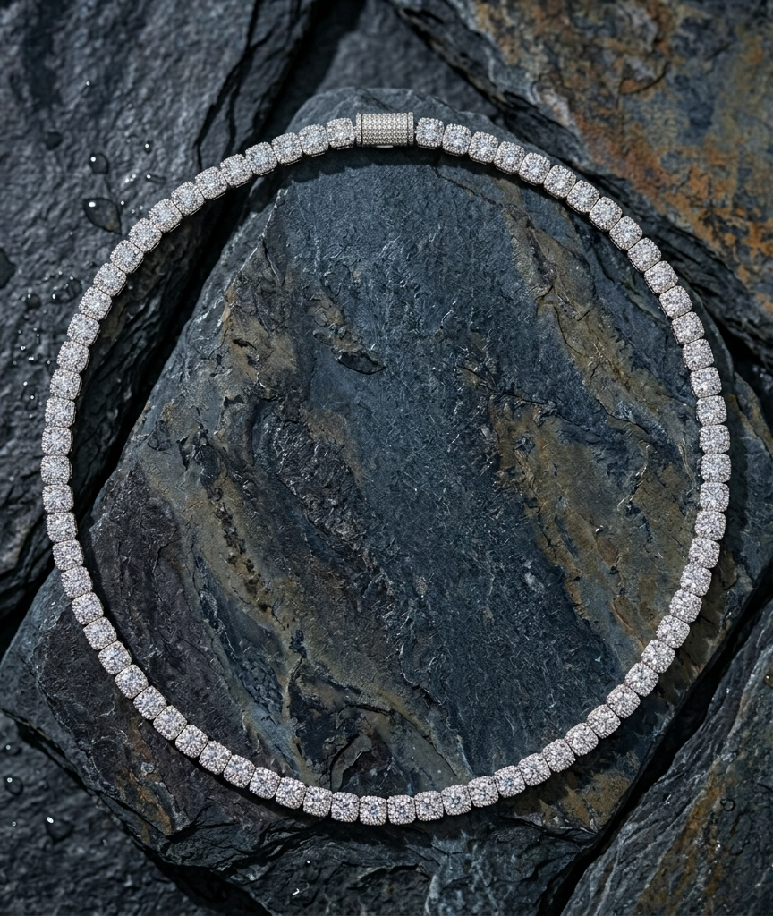 The Pinnacle 5mm VVS Moissanite Halo Statement Chain