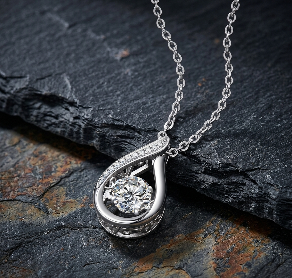 The Astraea Teardrop Pendant in Brilliant Moissanite