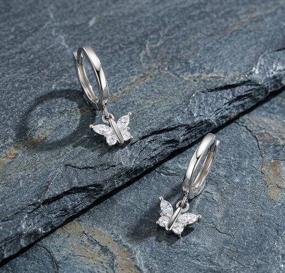 The Whimsical Flutter: Marquise & Round Moissanite Butterfly Drop Hoops