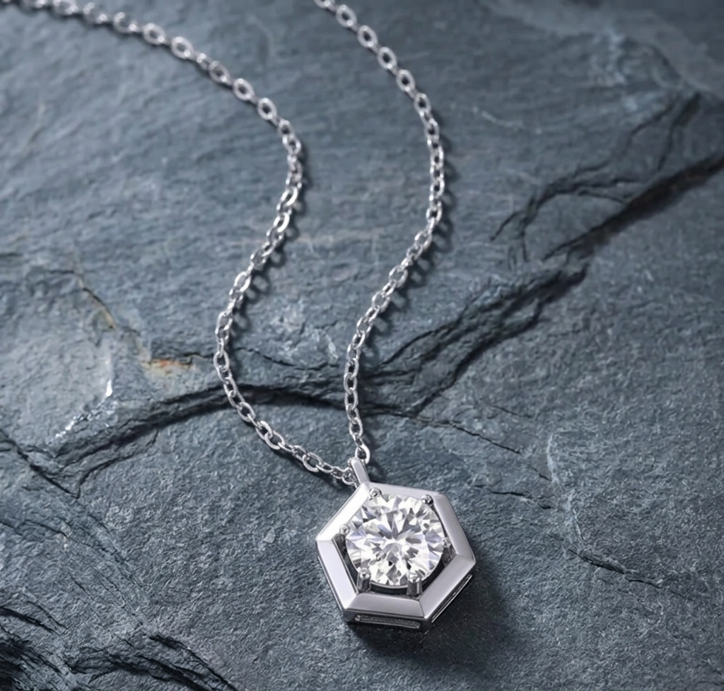 The Hexagon Solitaire Moissanite Pendant