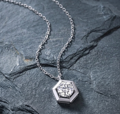 The Hexagon Solitaire Moissanite Pendant