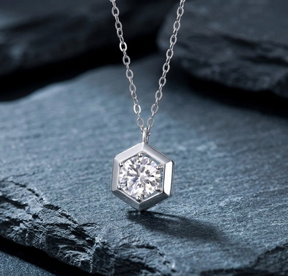 The Hexagon Solitaire Moissanite Pendant