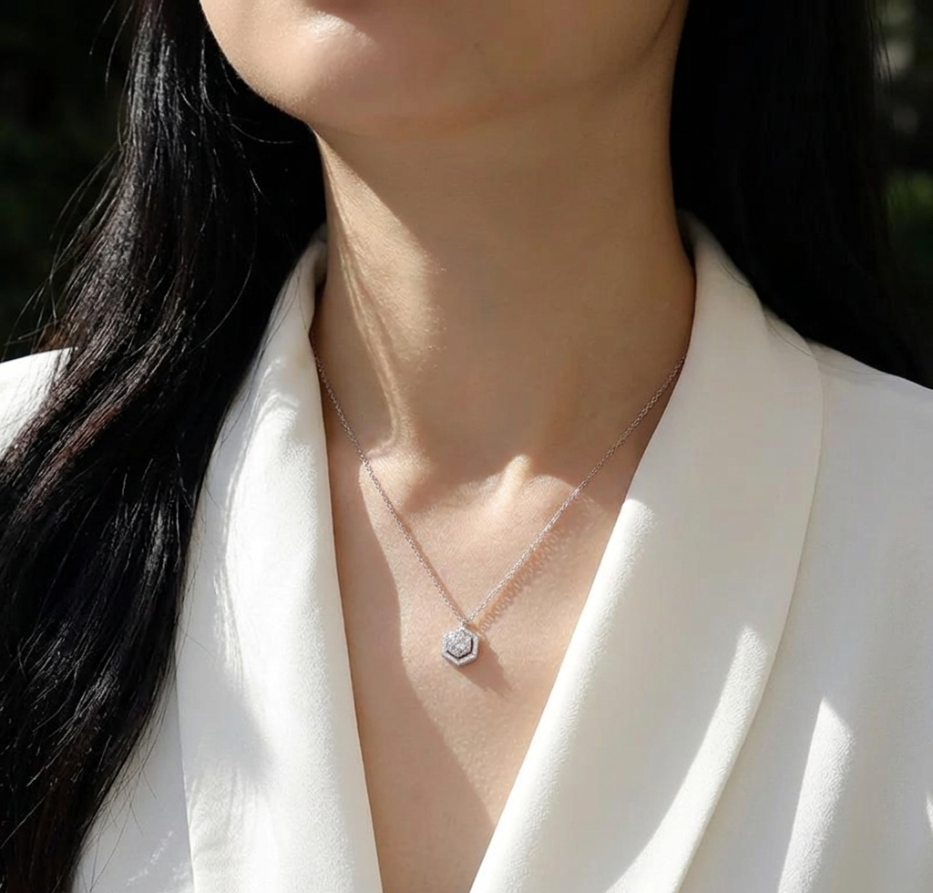 The Hexagon Solitaire Moissanite Pendant