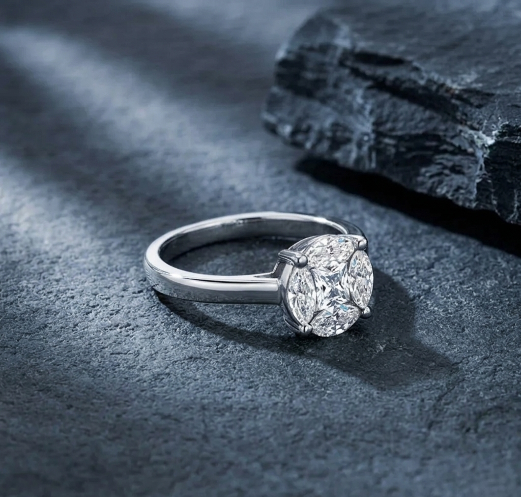 The Clementine Illusion Solitaire – 1.6ct Moissanite in Rhodium-Finished Silver