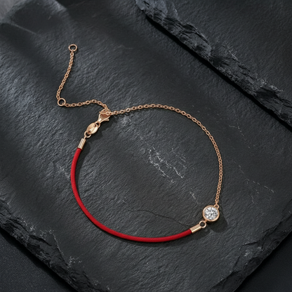 The Aura 0.5ct Moissanite & Crimson Silk Cord Bracelet in 18k Gold Plated Sterling Silver