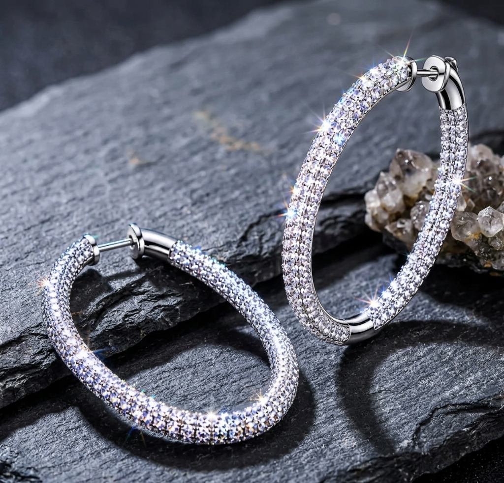 The Empress Pavé Moissanite Oval Hoop Earrings