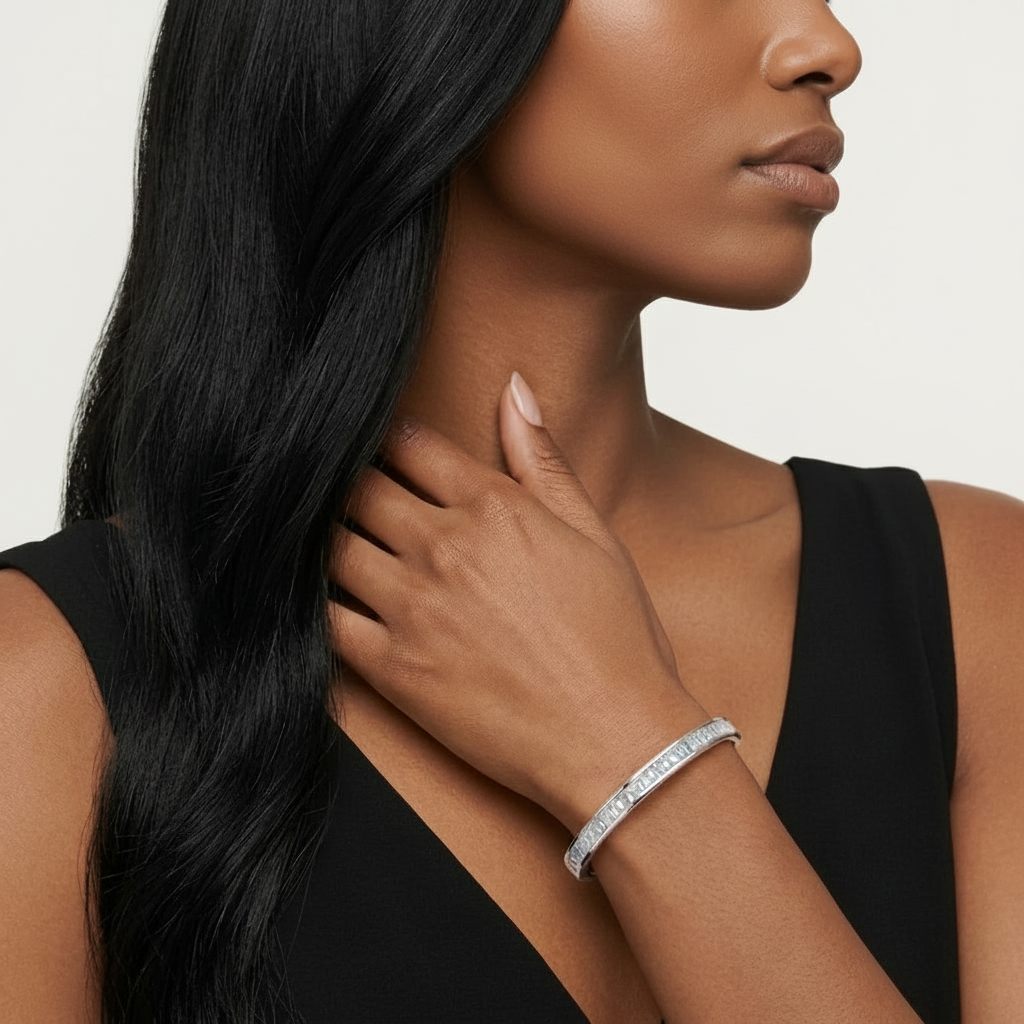The Deco Luxe Hinged Bangle | Baguette & Round Brilliant Cut Moissanite