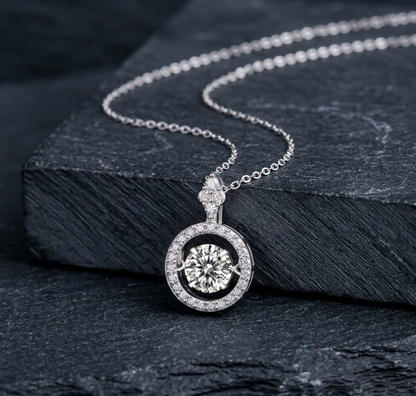 The Stella 'Dancing' Moissanite Halo Pendant Necklace