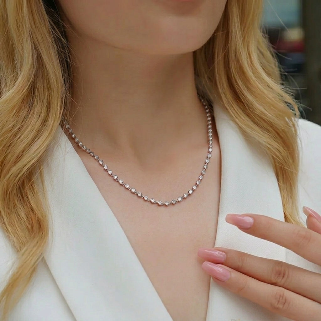 The Aura Certified Moissanite Bezel Tennis Necklace