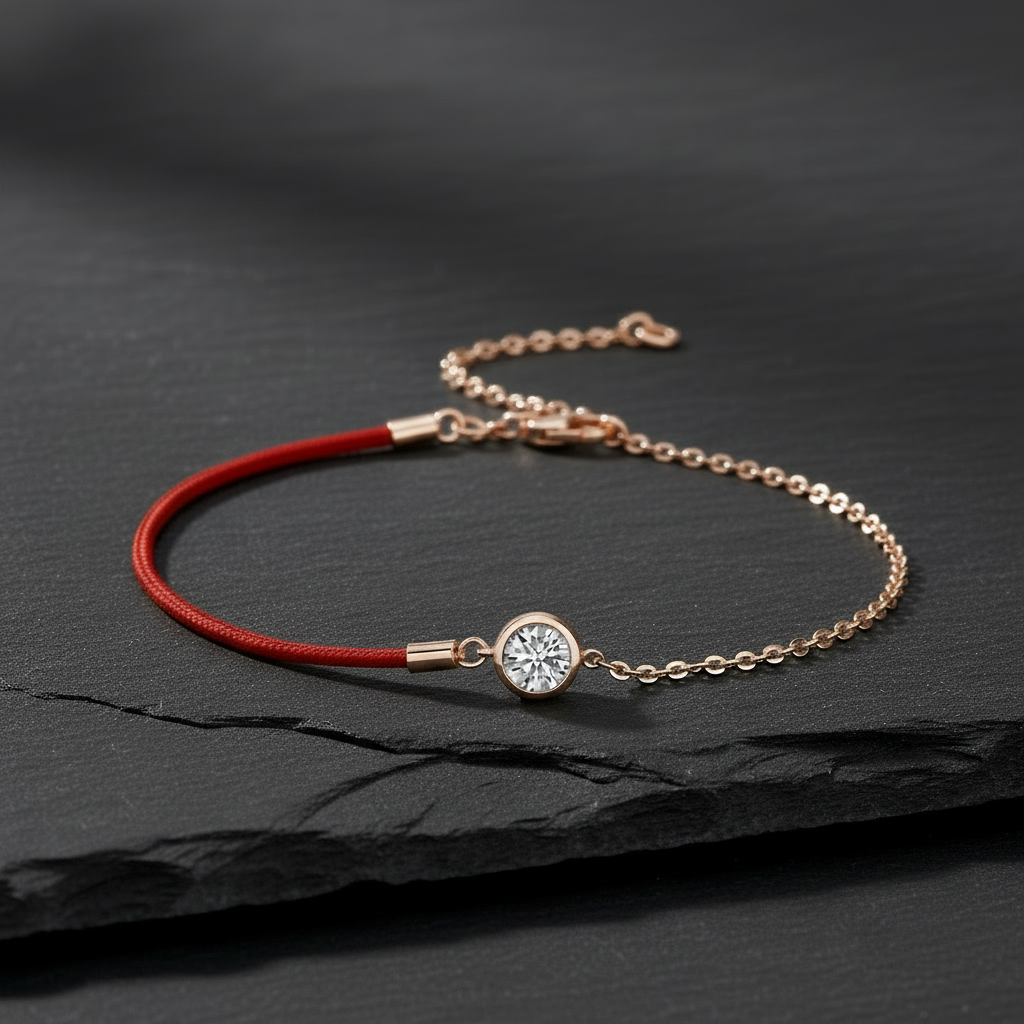 The Aura 0.5ct Moissanite & Crimson Silk Cord Bracelet in 18k Gold Plated Sterling Silver