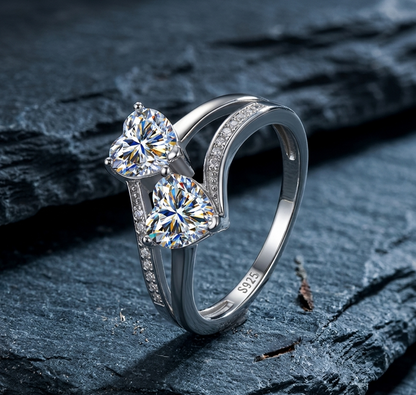The Amour Twin Heart Moissanite Ring
