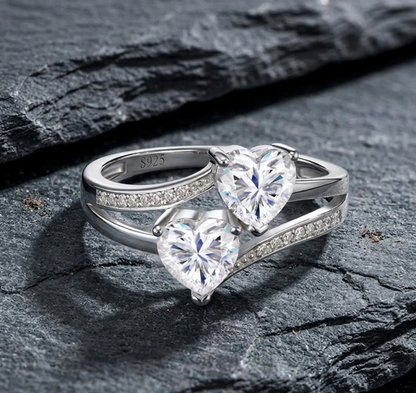 The Amour Twin Heart Moissanite Ring