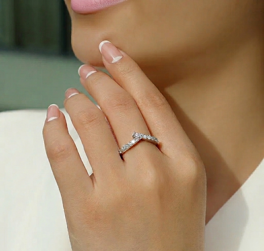The Aura Moissanite Chevron Band in Sterling Silver