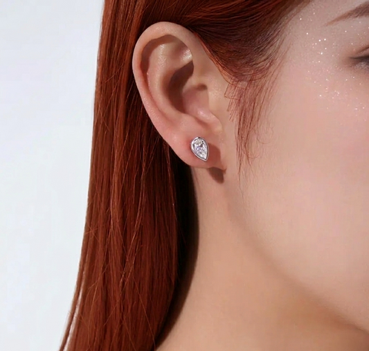 The Aria Pear-Cut Moissanite Bezel Studs