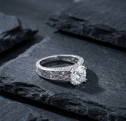 The Juliet Solitaire: Heirloom Openwork Moissanite Ring