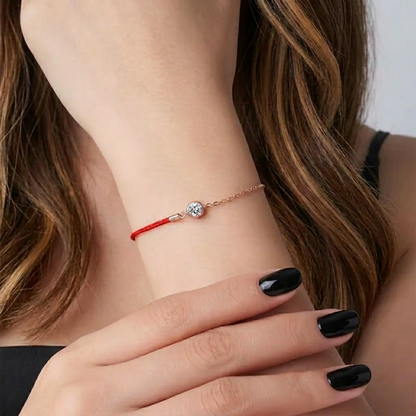 The Aura 0.5ct Moissanite & Crimson Silk Cord Bracelet in 18k Gold Plated Sterling Silver