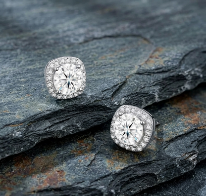 The Heirloom 10.0ctw Moissanite Cushion Halo Studs