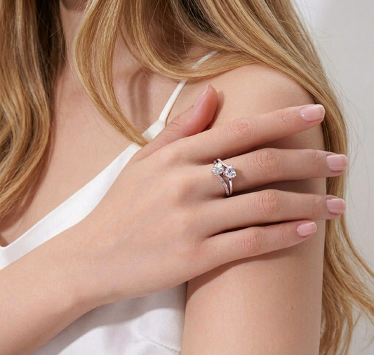 The Amour Twin Heart Moissanite Ring